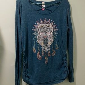 XL Blue Long-Sleeved Owl Shirt